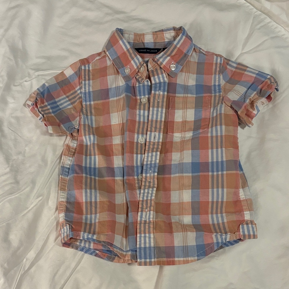 Janie and Jack Blue and Orange Plaid Button Down Shirt